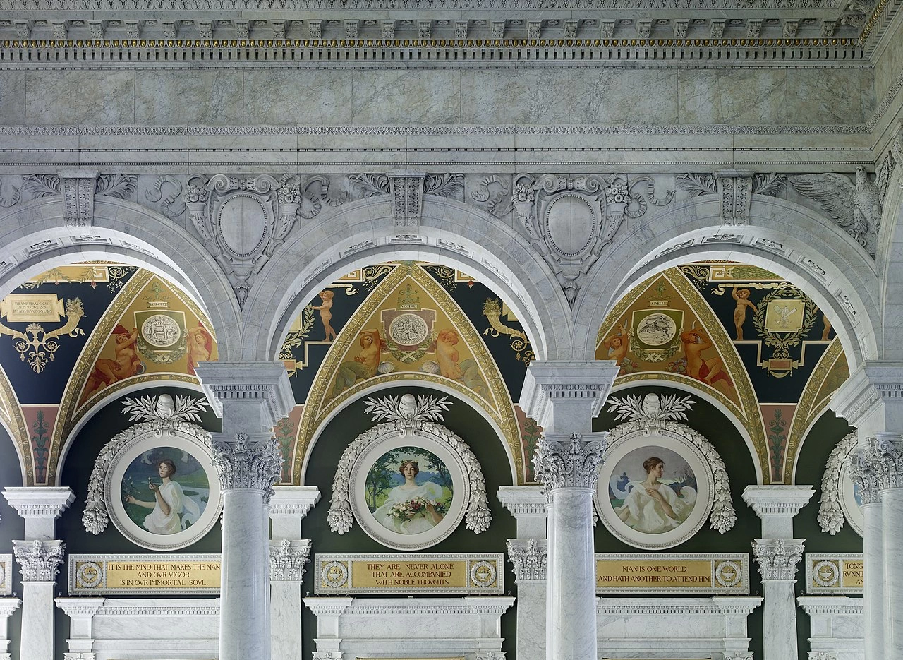 Edificio Thomas Jefferson - Corridoio sud, autunno, Libreria del Congresso, 1896, Washington, DC, dettaglio 1